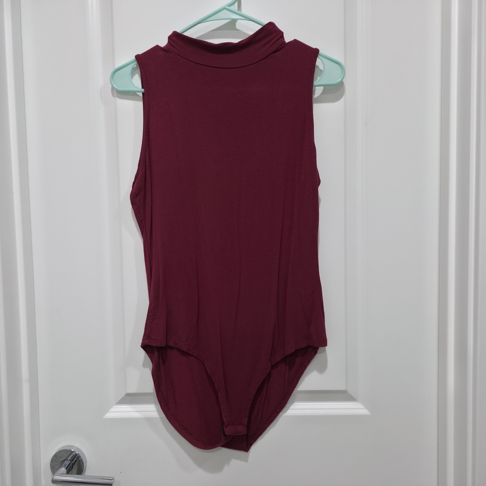 LAOLASI Women's Turtle Neck Sleeveless Slim Fit Bodysuit Tops Jumpsuit BURGUNDY